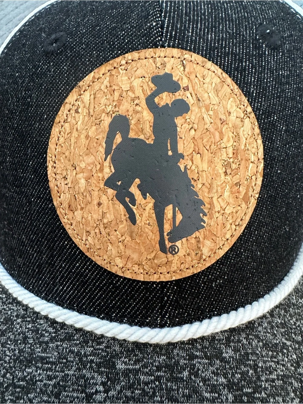 Wrangler Black and White Mesh Trucker Hat- BUCKING Horse- Wyoming